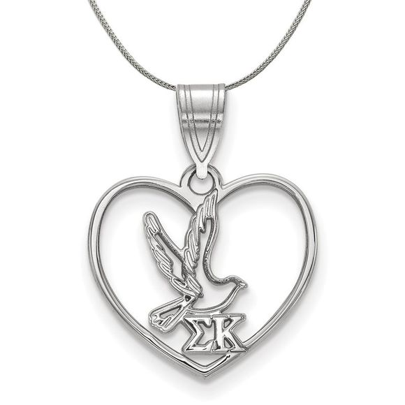 Sterling Silver Sigma Kappa Heart Pendant Necklace - 16 Inch - Picture 1 of 7